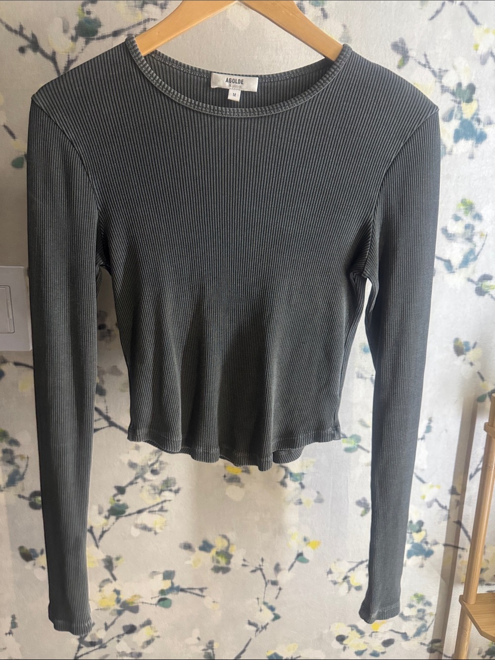 Agolde Charcoal Ribbed Long-Sleeve Top
